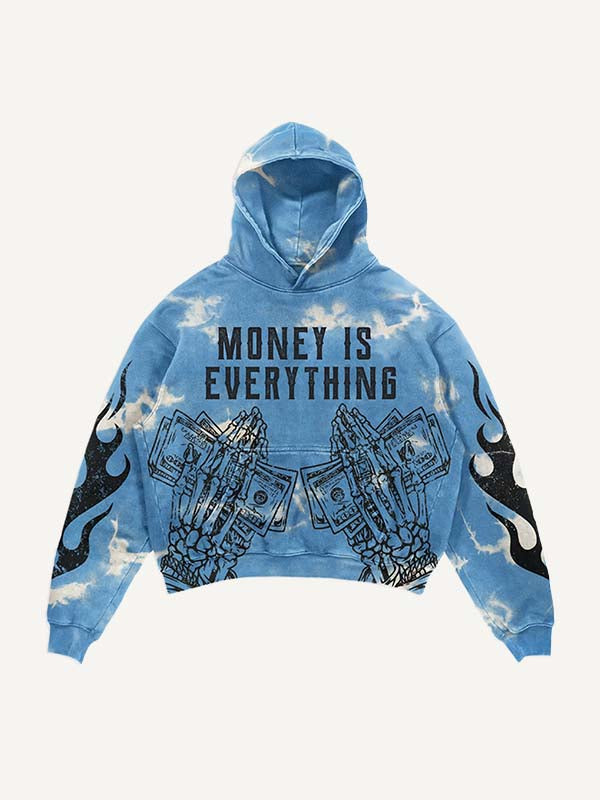 Skull Palm&Fire&Money&Pray Print Slant Pockets Hoodie