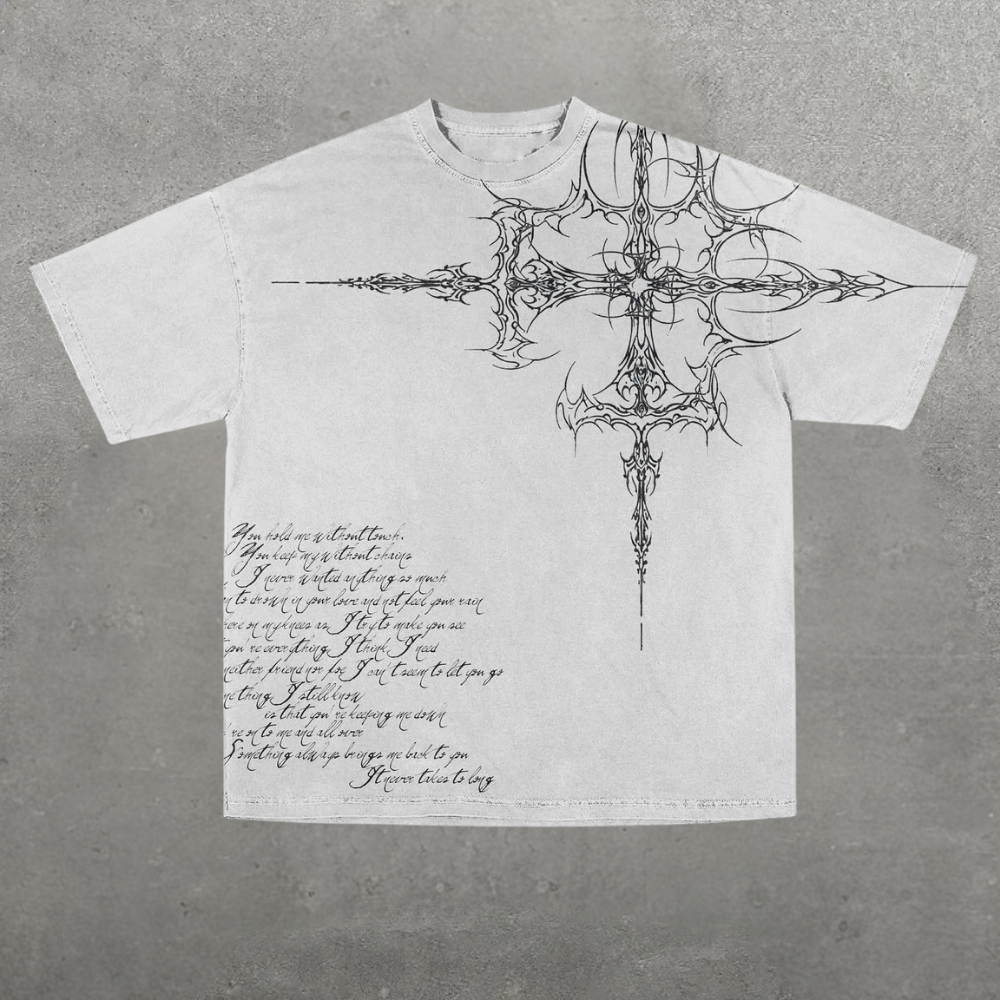 Gothic Cross & Poem Graphic Street T-shirt