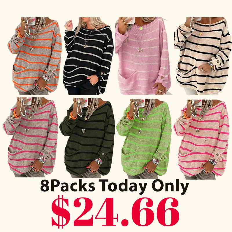 🔥 Striped Pocket Loose Sweater
