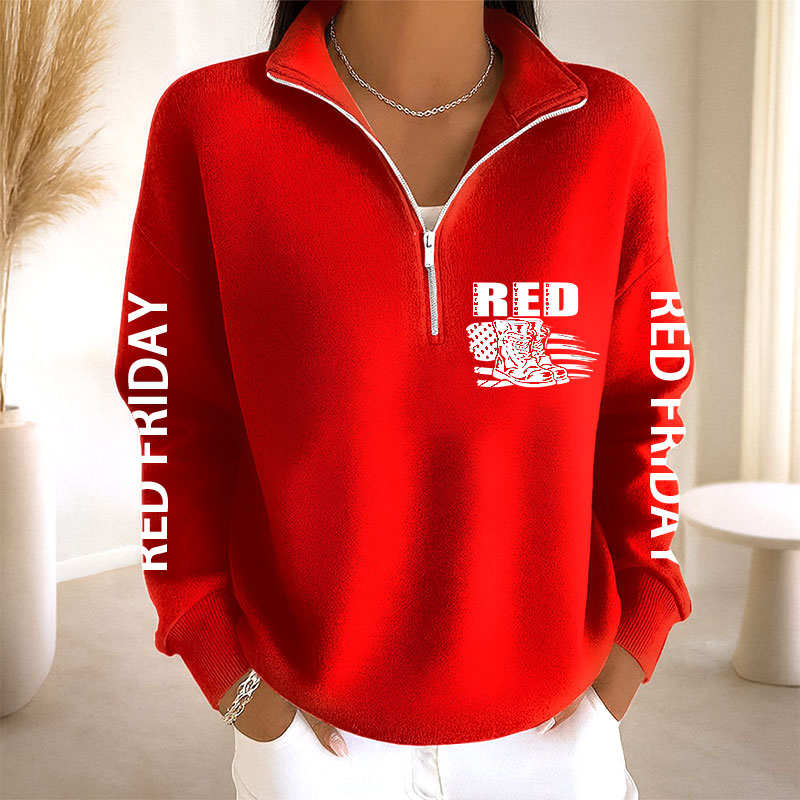 Women's Red Friday Print Casual Sweatshirt
