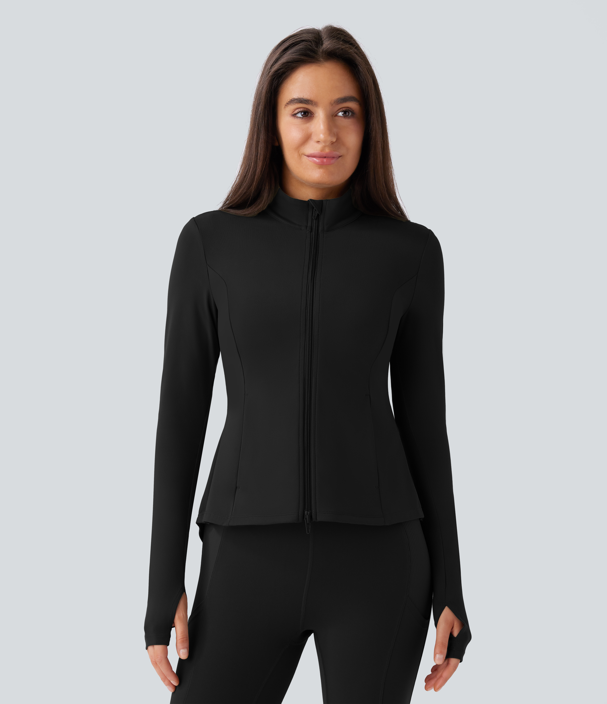 SoftlyZero™ Stand Collar Thumb Hole Pockets Pleated Zipper Slim Jacket-UPF50+