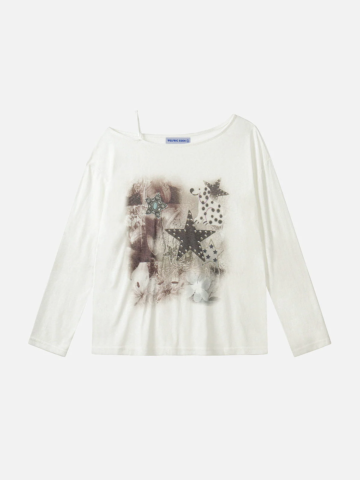 Aelfric Eden Star Collage Off-The-Shoulder Long Sleeve Tee