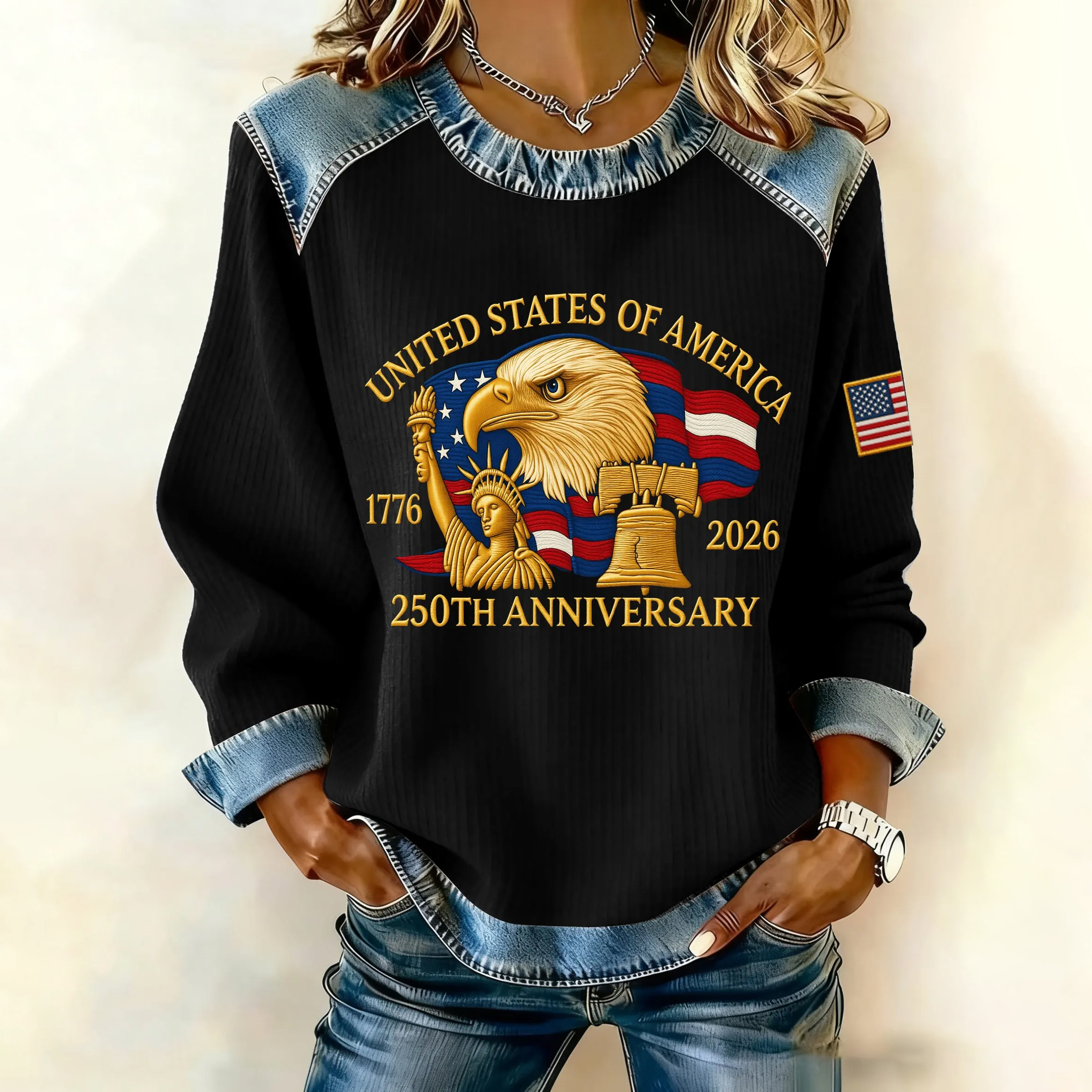 Women'S Casual Hoodie With American 250th Anniversary Print.
