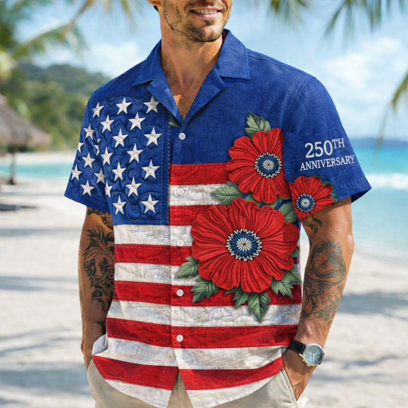 US 250th Anniversary Printed Casual Hawaiian Shirt