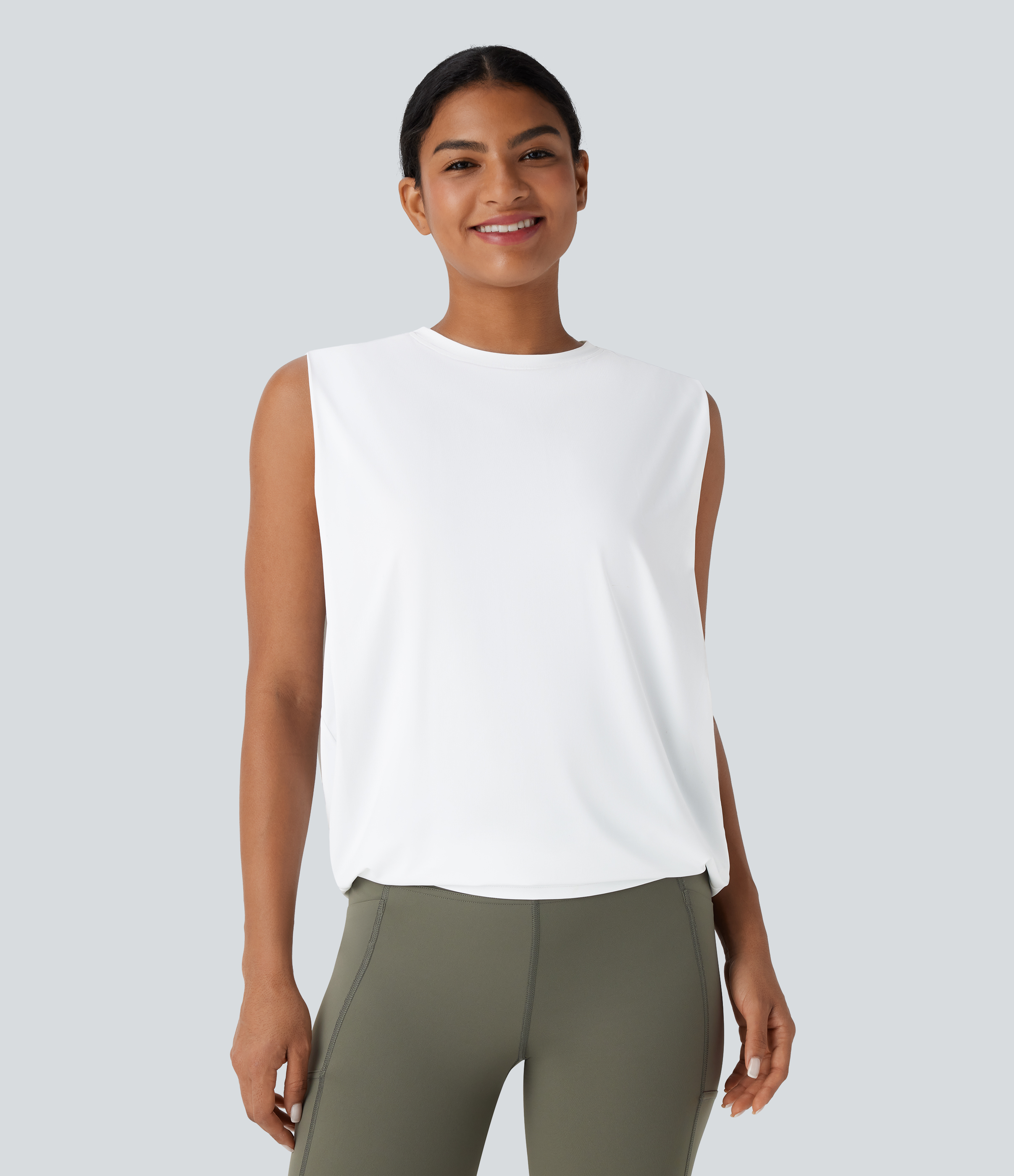 Round Neck Ruched Cool Touch Yoga Tank Top-UPF50+