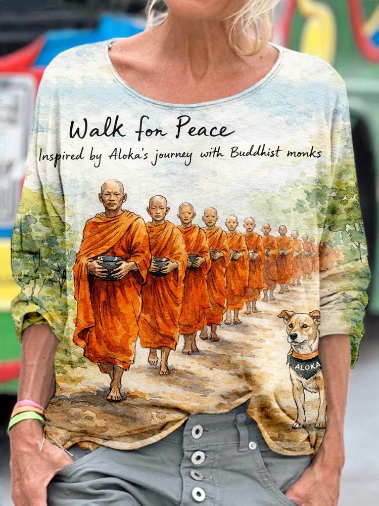 Walk For Peace Inspired Pattern Crew Neck Comfy T Shirt
