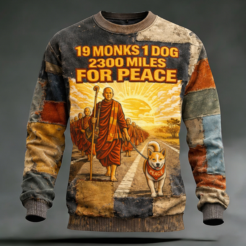 Walk For Peace Artistic Patchwork Print Sweatshirt