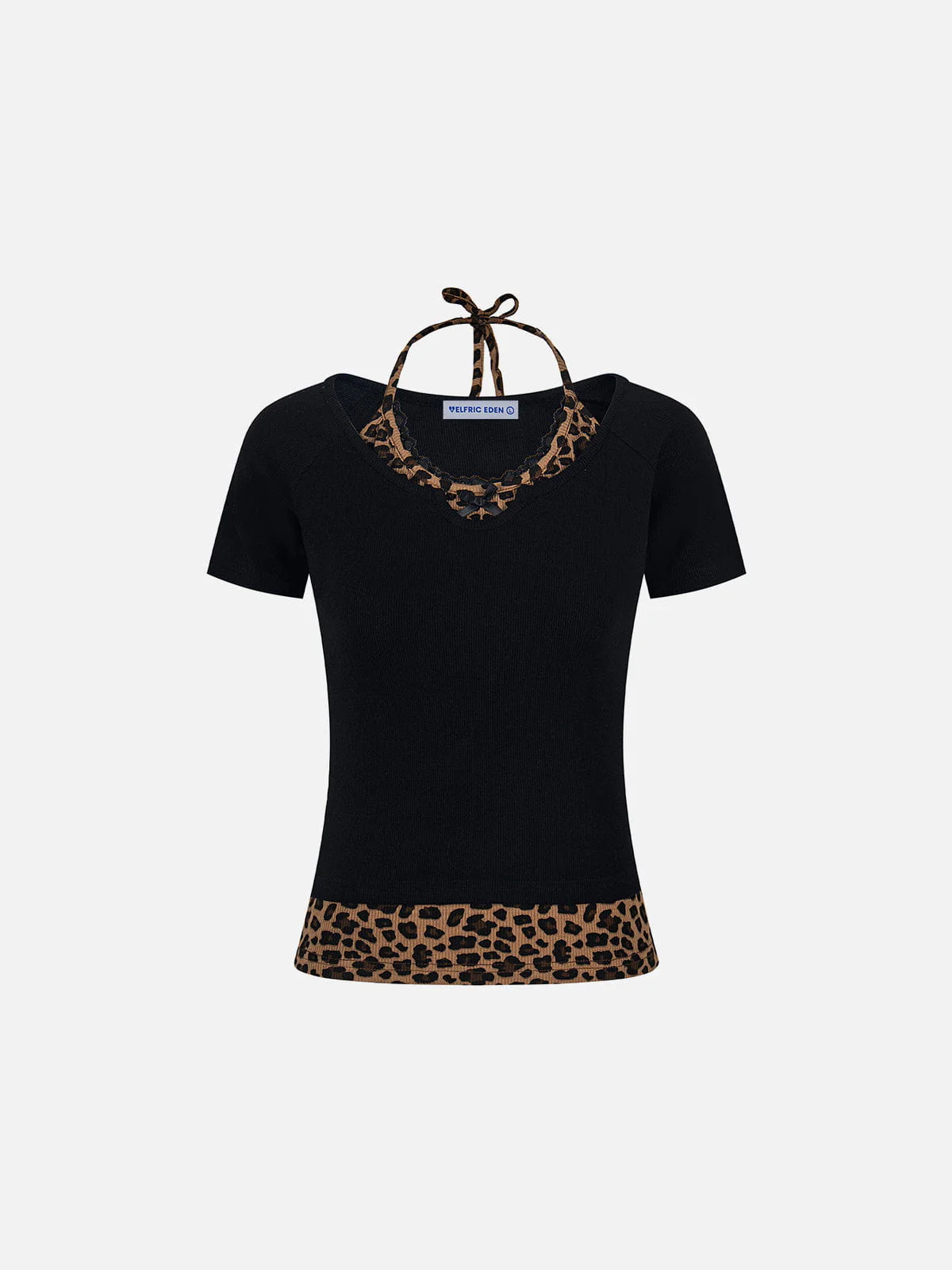 Aelfric Eden Leopard Halter Lace-Up Tee