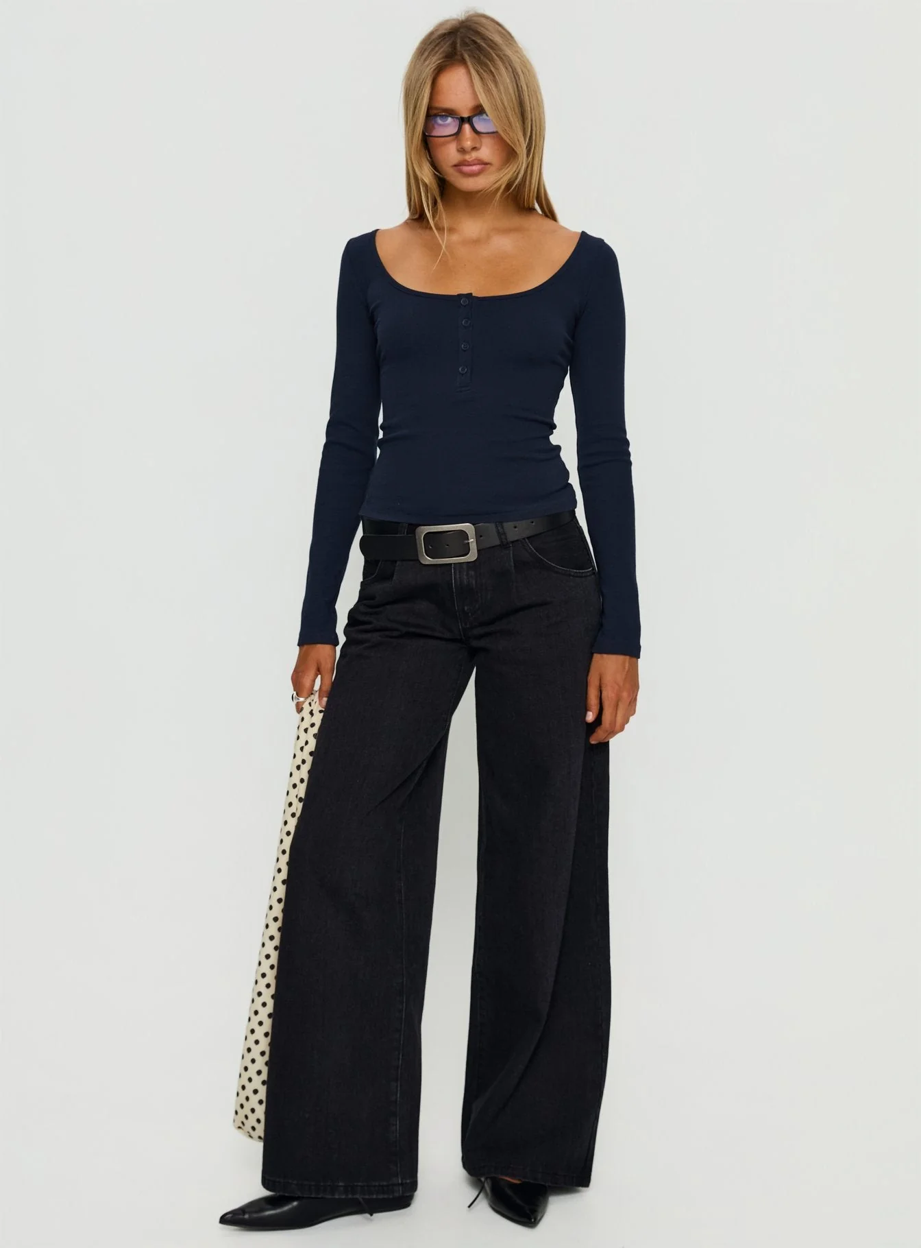 Supercut Low Rise Baggy Pleat Jeans Washed Black