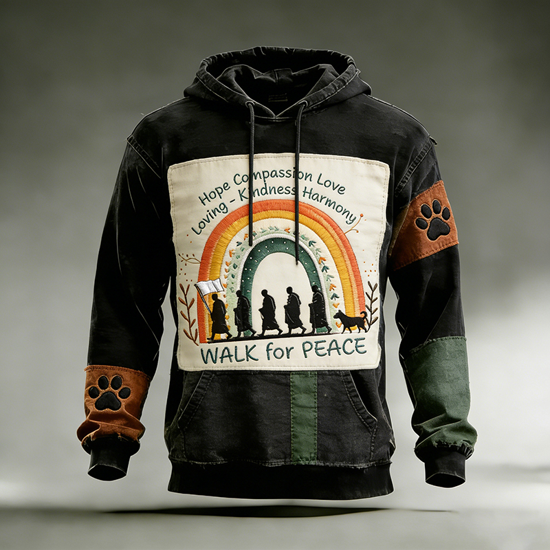 Men's Walk For Peace Art Patchwork Print Hoodie