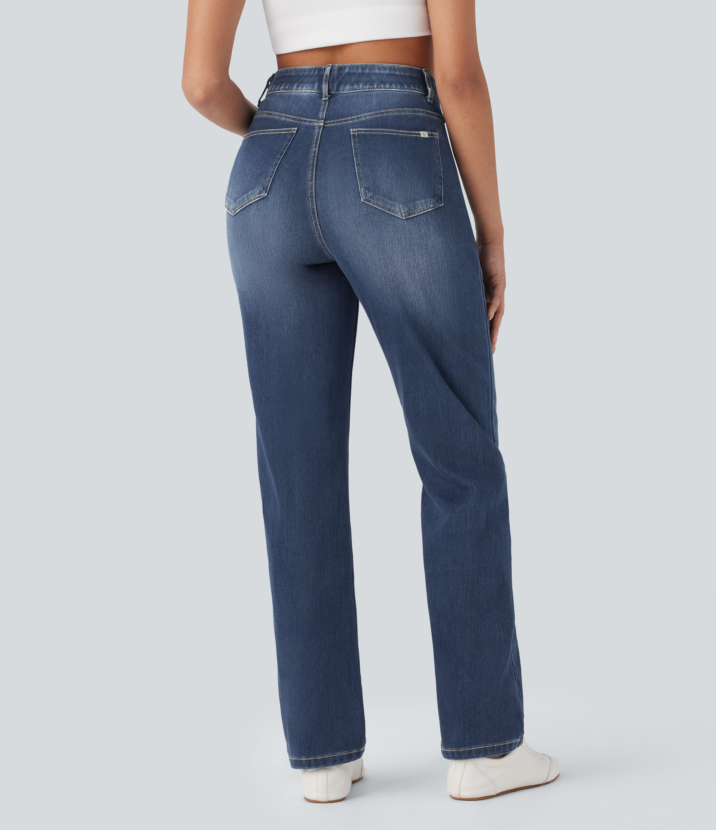 Halara Flex™ High Waisted Tummy Control Pockets Straight Leg Washed Casual Jeans