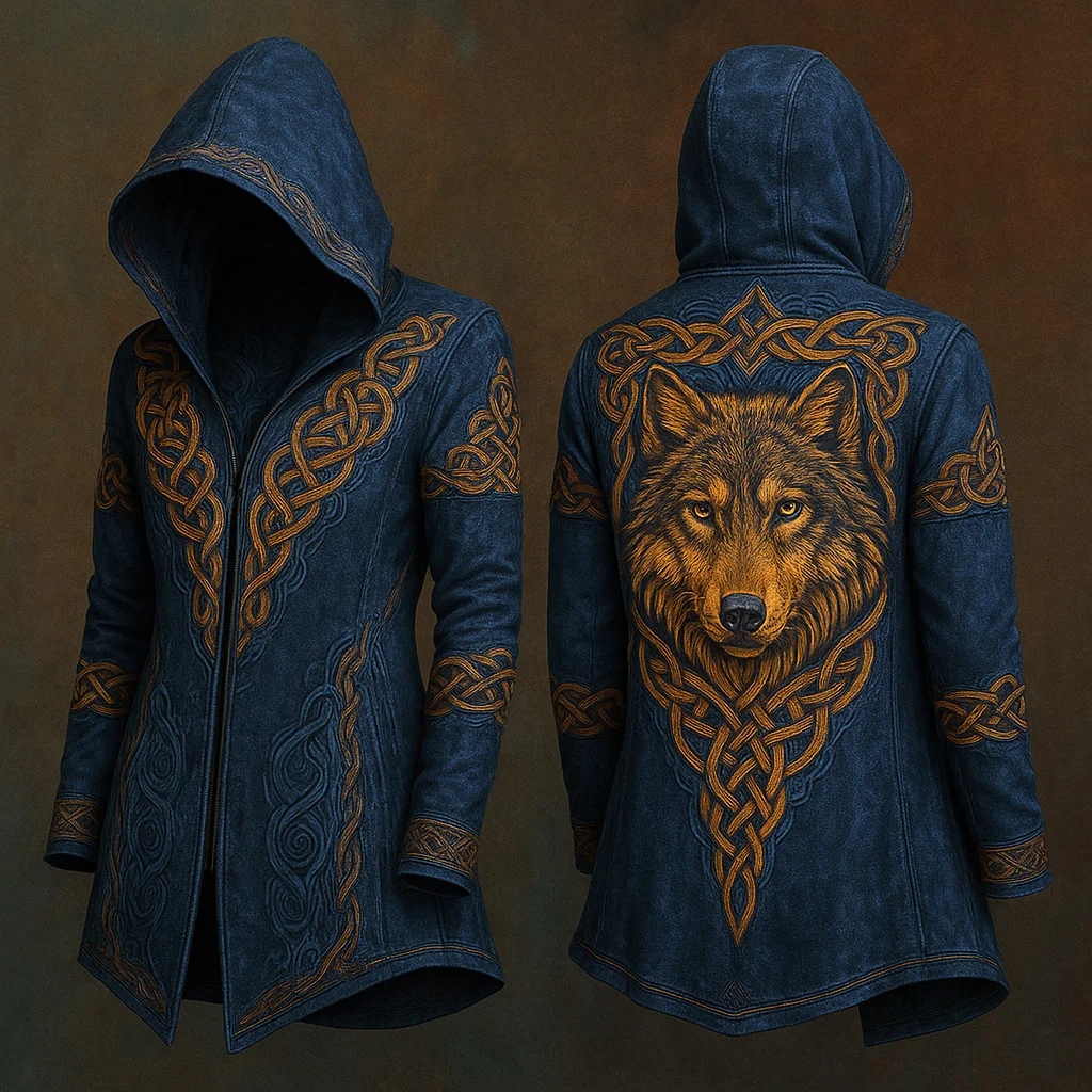 Men's Viking Nordic Wolf 3d Printed Vintage Hooded Jacket