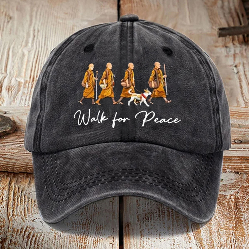 Unisex Vintage Walk For Peace Monks With Aloka Dog Print Baseball Cap
