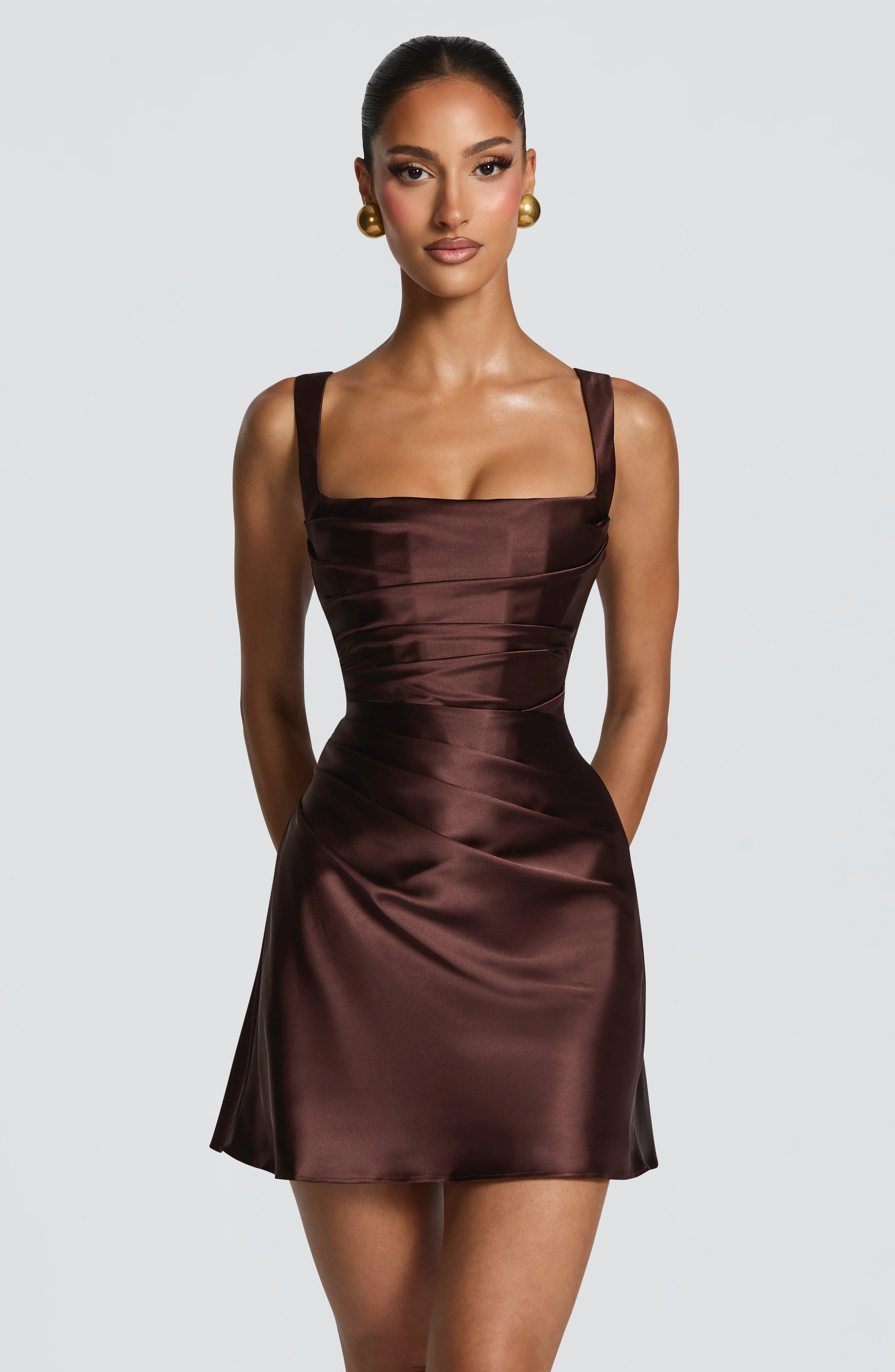 Calanthe Mini Dress - Plum Brown