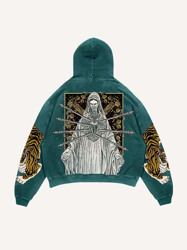 Figure&TigerSnake&Skull&Graphic Print Slant Pockets Hoodie