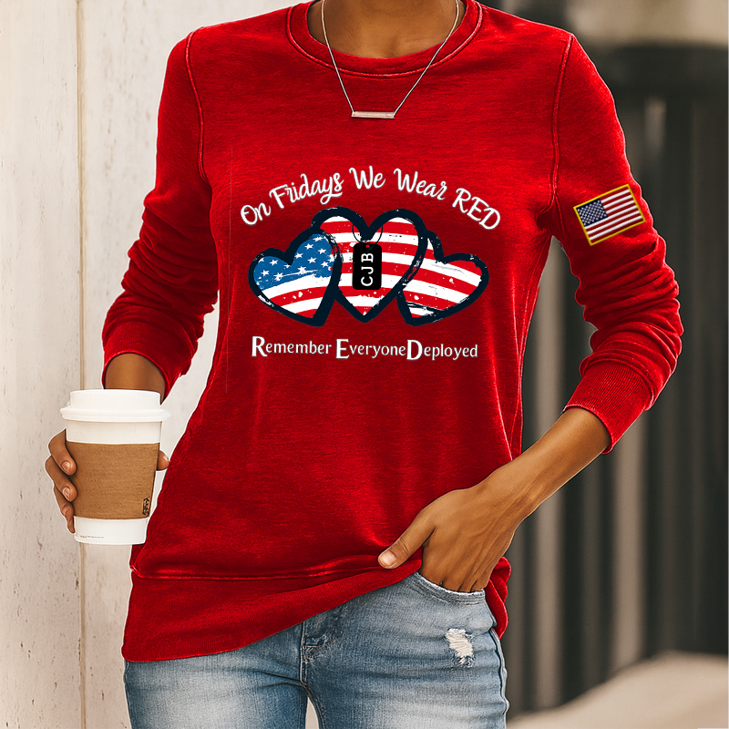Women's Red Friday Print Casual Sweatshirt