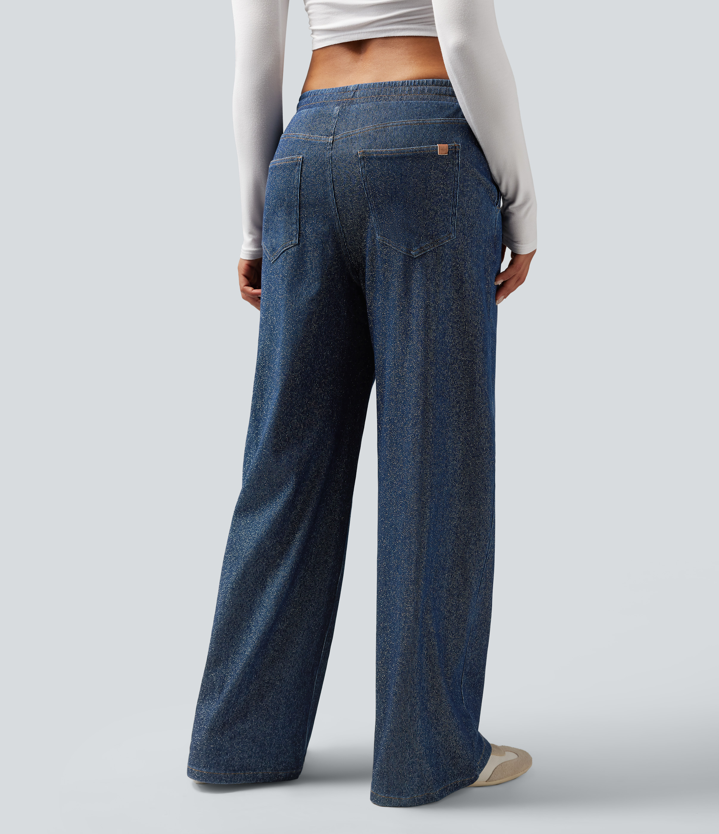 Halara Flex™ Low Rise Drawstring Wide Leg Metallic Casual Sweatpants Jeans with Pockets