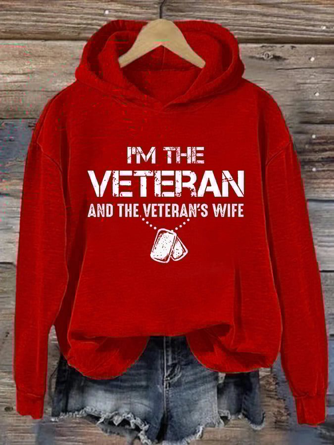 Women's I'm A Veteran And The Veteran's Wife Printed Casual Hoodie