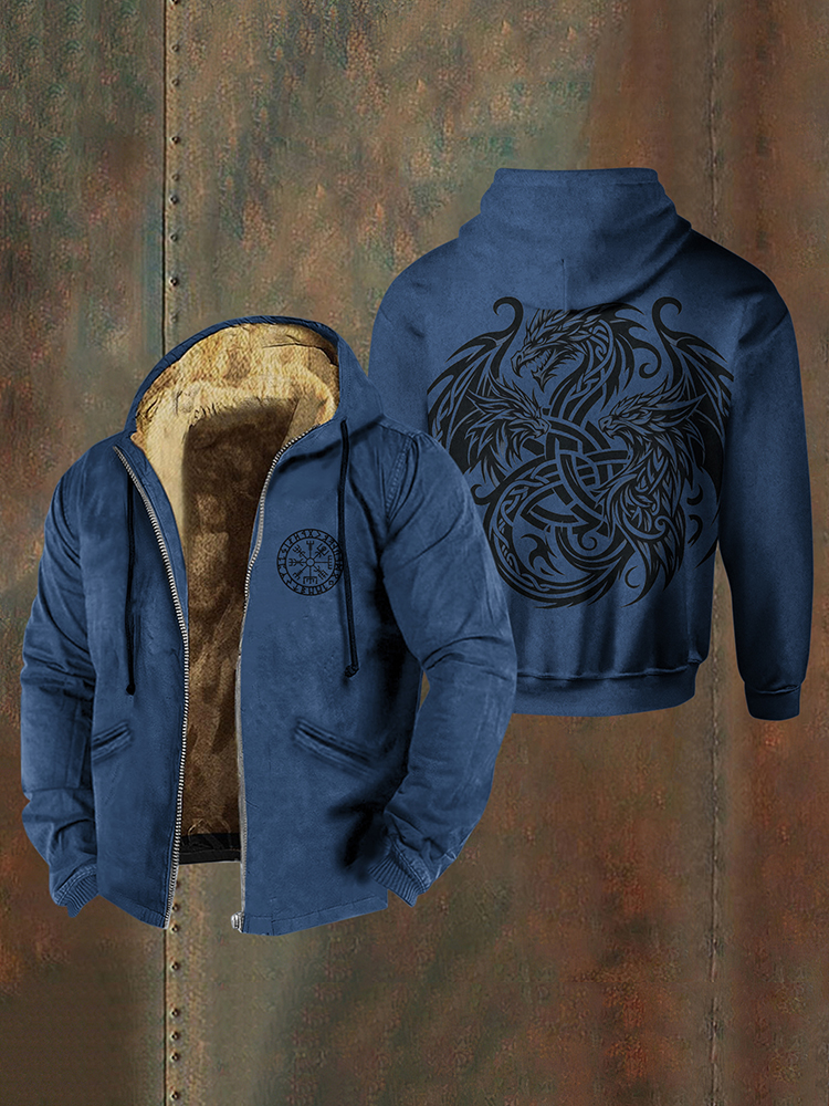 Men's Viking Style Dragon Pattern Zipper Jacket
