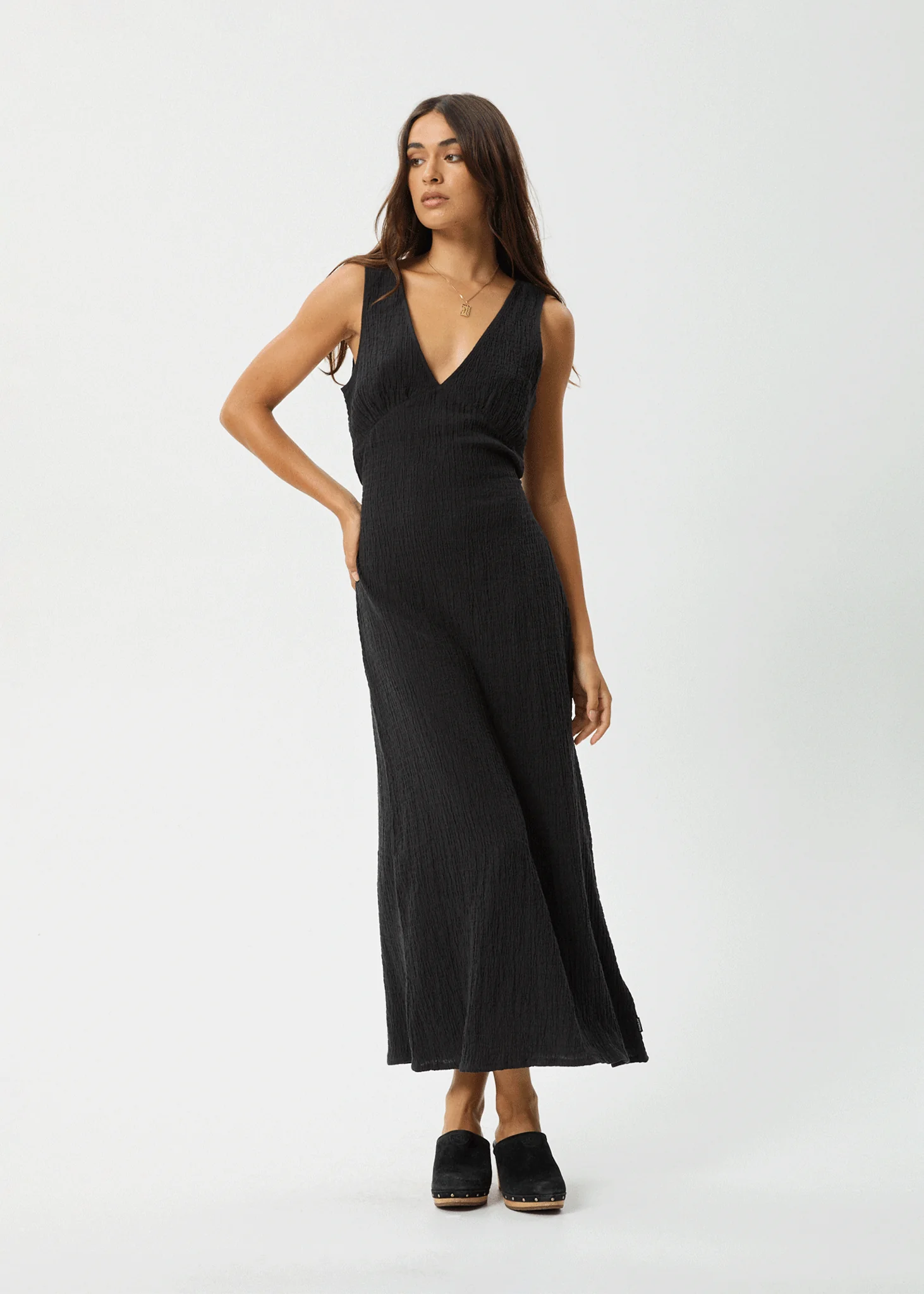 AFENDS Womens Focus Tully - Seersucker Maxi Dress - Black