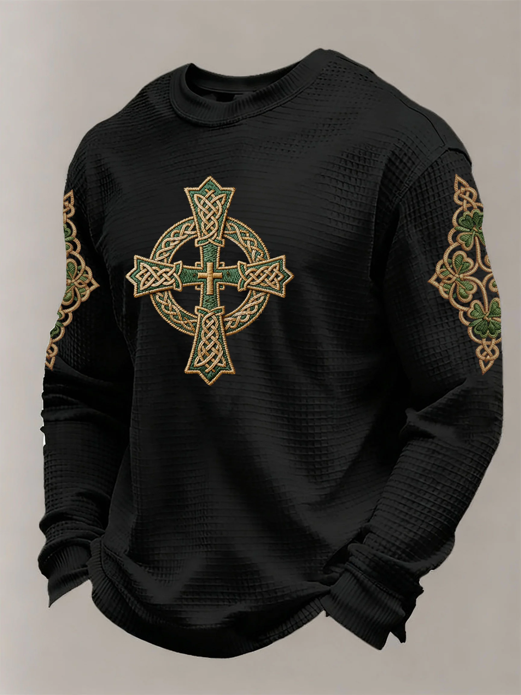 Men's St. Patrick's Day Printed Waffle Knit Long-Sleeve T-Shirt-Fast Shipping