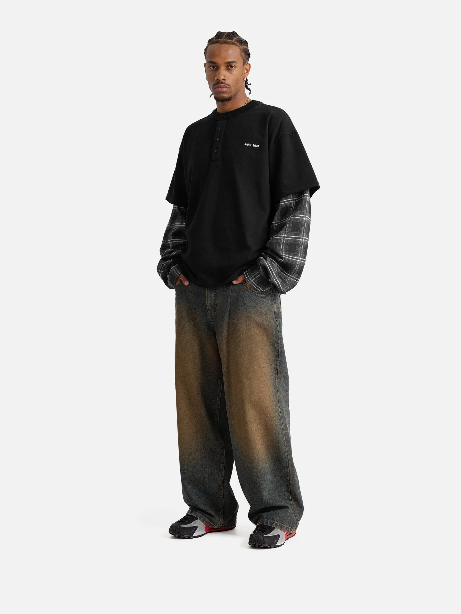 Aelfric Eden Plaid Layered Long Sleeve Tee