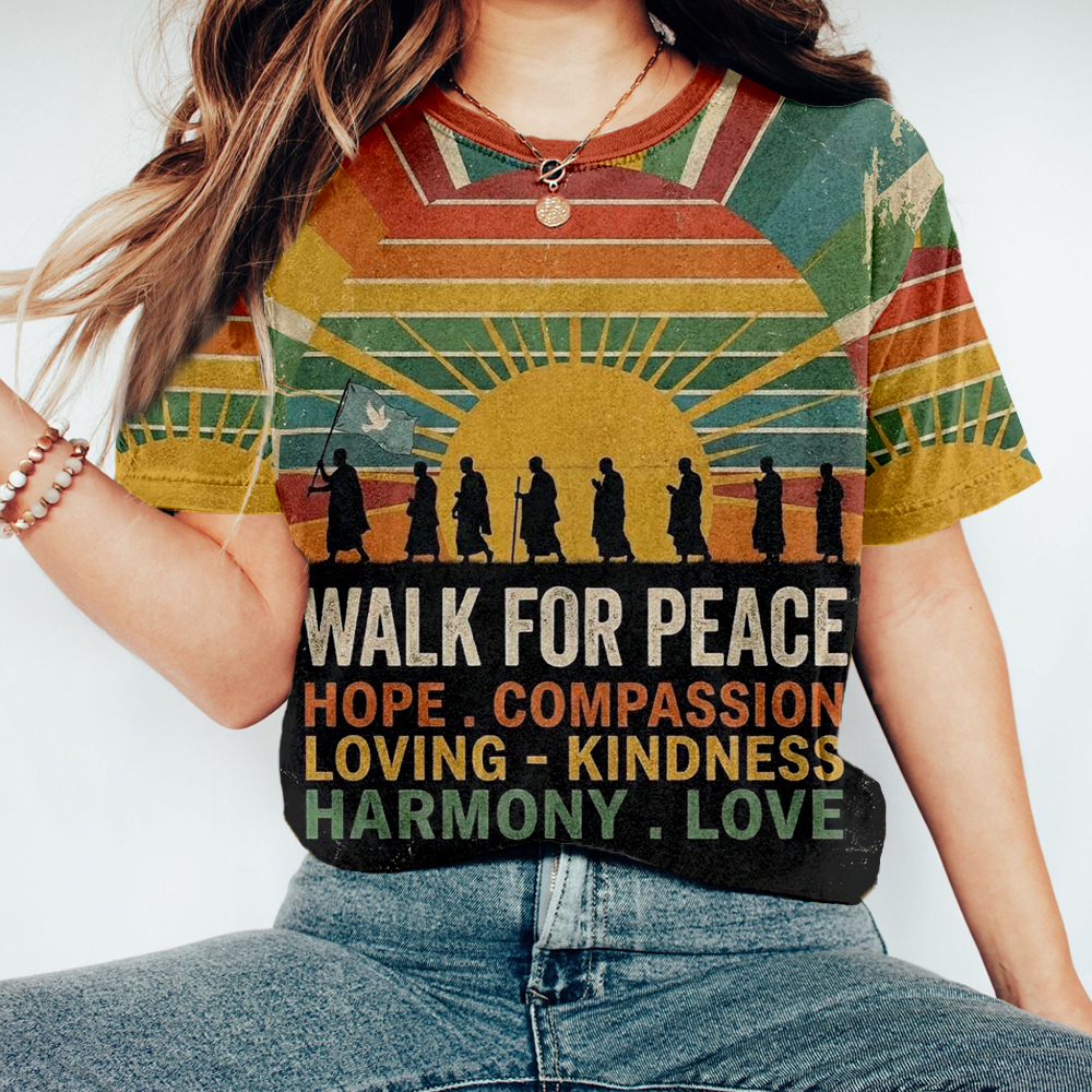 Walk For Peace Monks Colorful Washed T Shirt