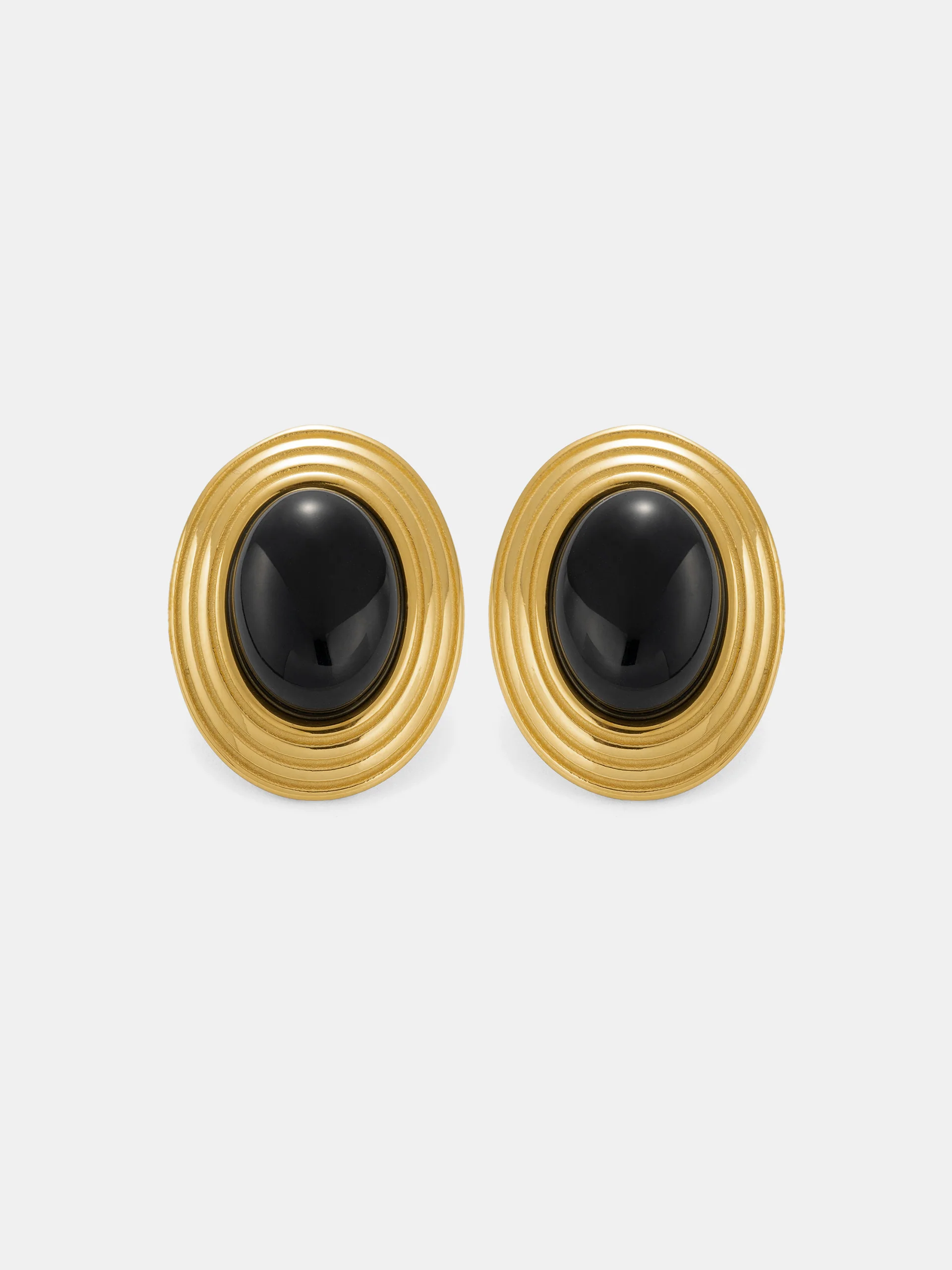 Textured Frame Black Oval Stone Stud Earrings