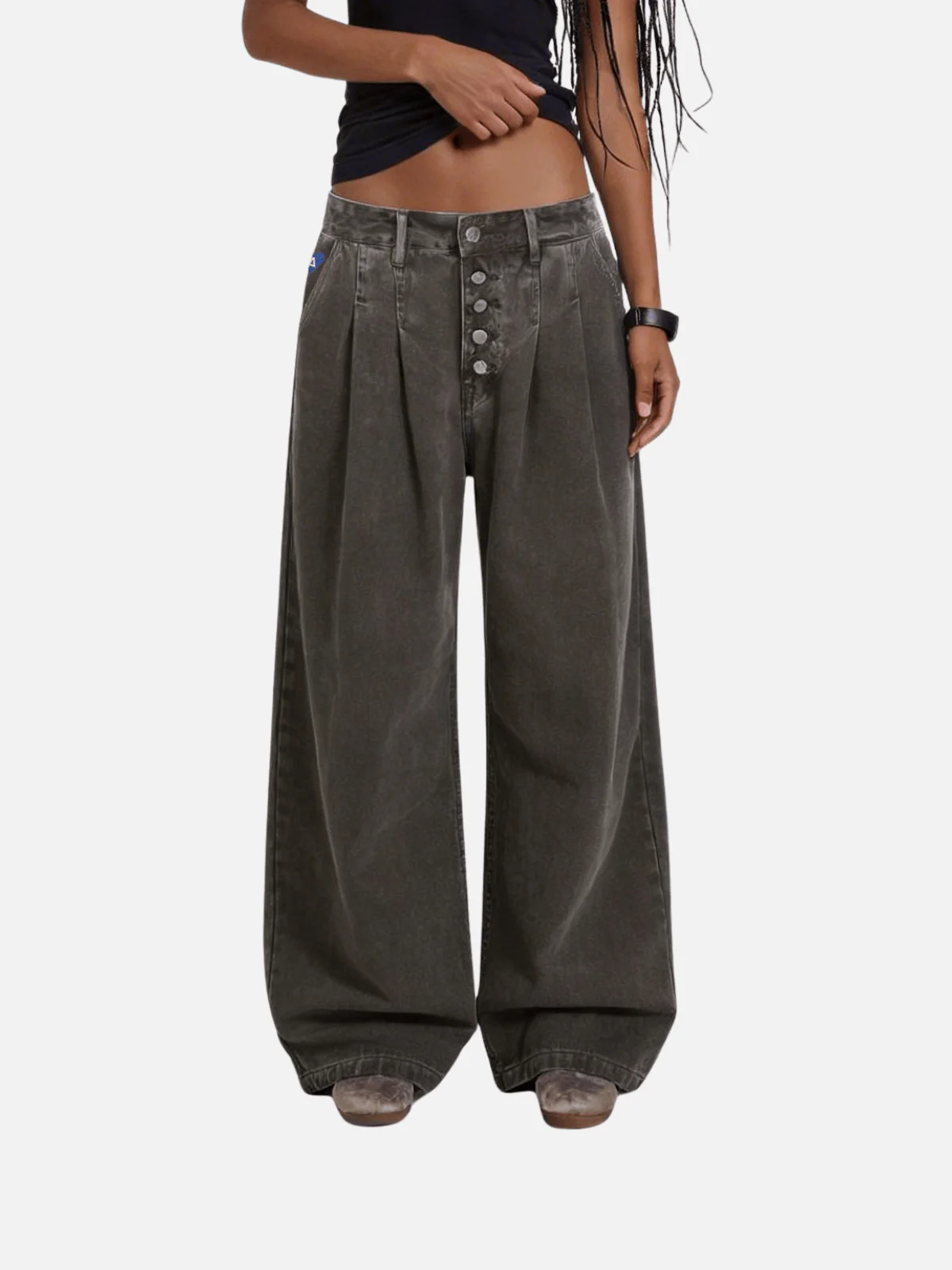 Aelfric Eden Button Pleated Baggy Jeans