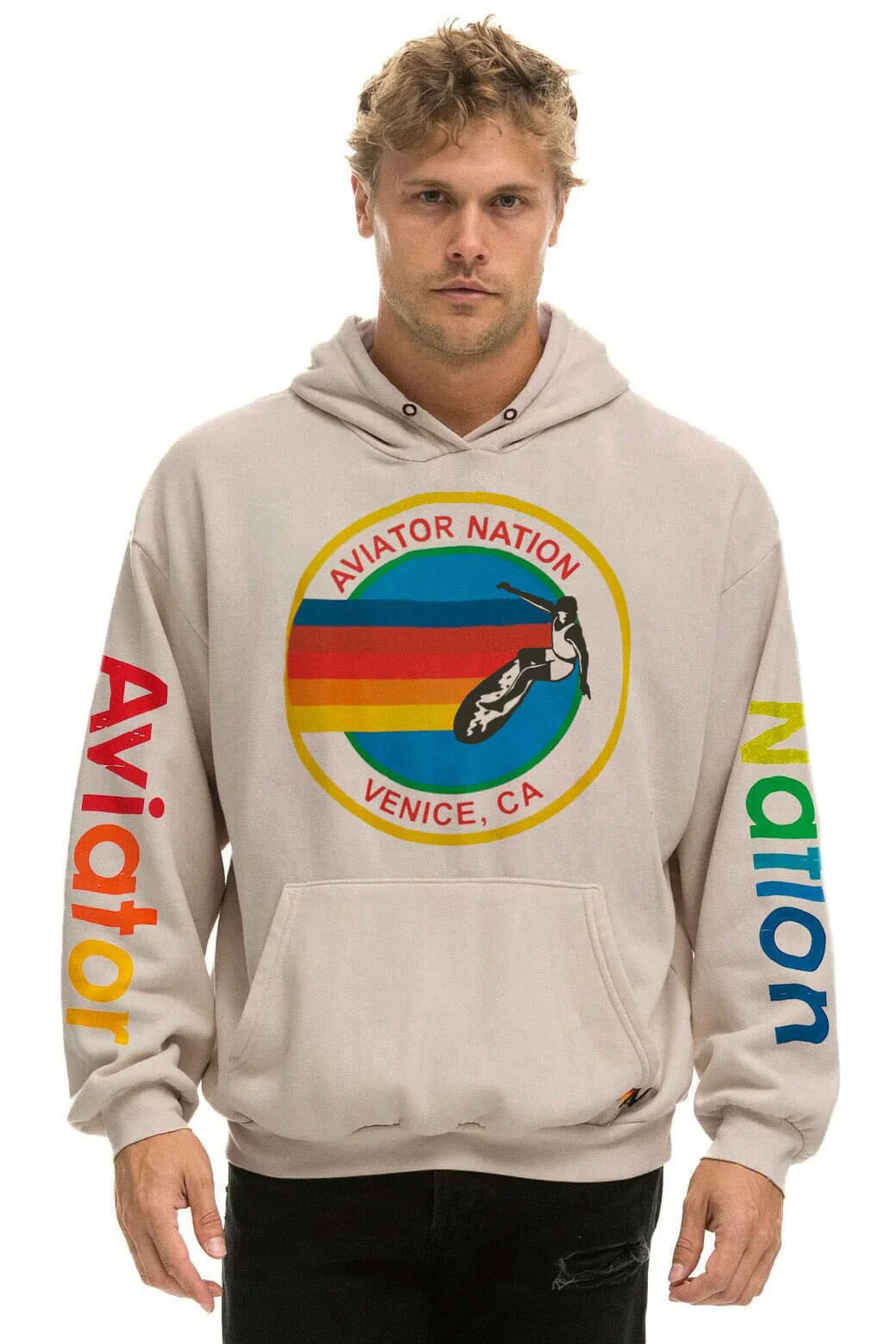 AVIATOR NATION  RELAXED PULLOVER HOODIE - SAND