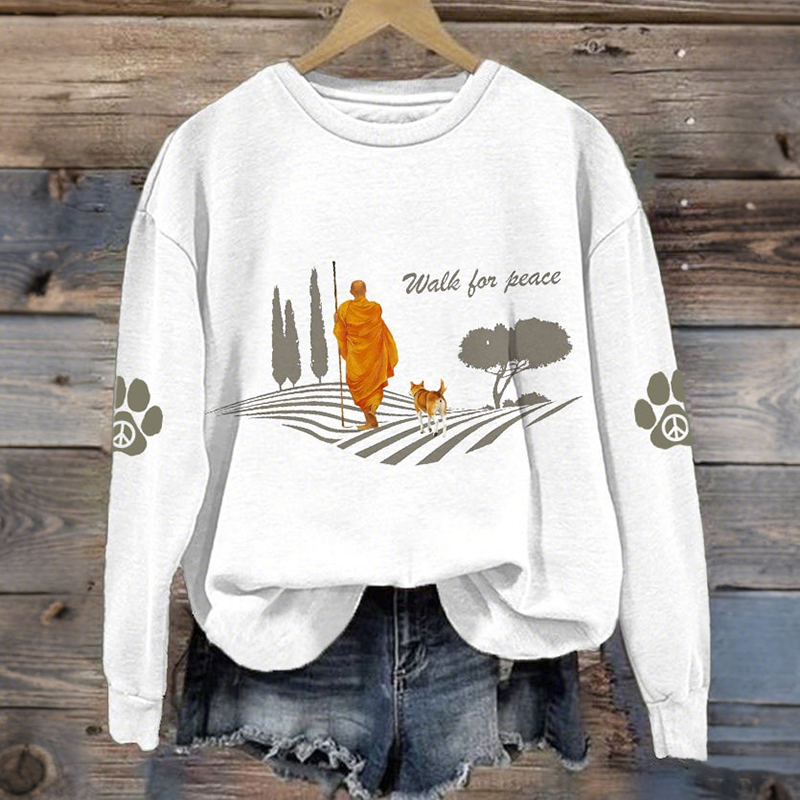 Women's Walk For Peace Print Crew Neck Casual Sweatshirt