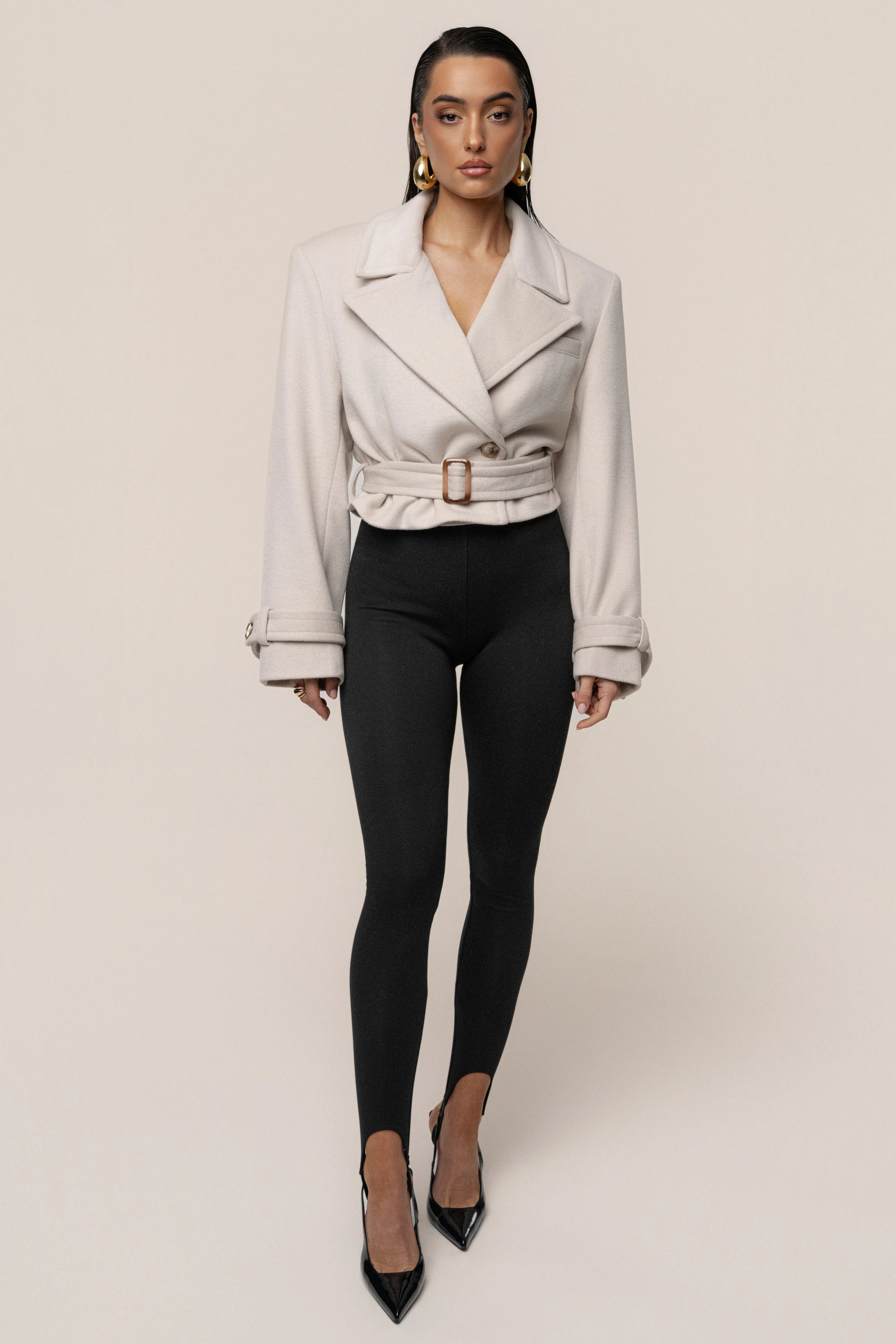 Beige Sharp Presence Crop Jacket