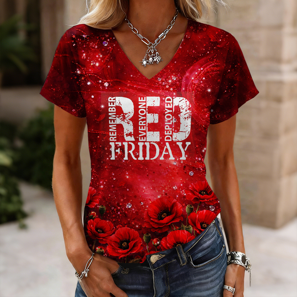 Women's Red Friday Poppy Art Casual T-Shirt