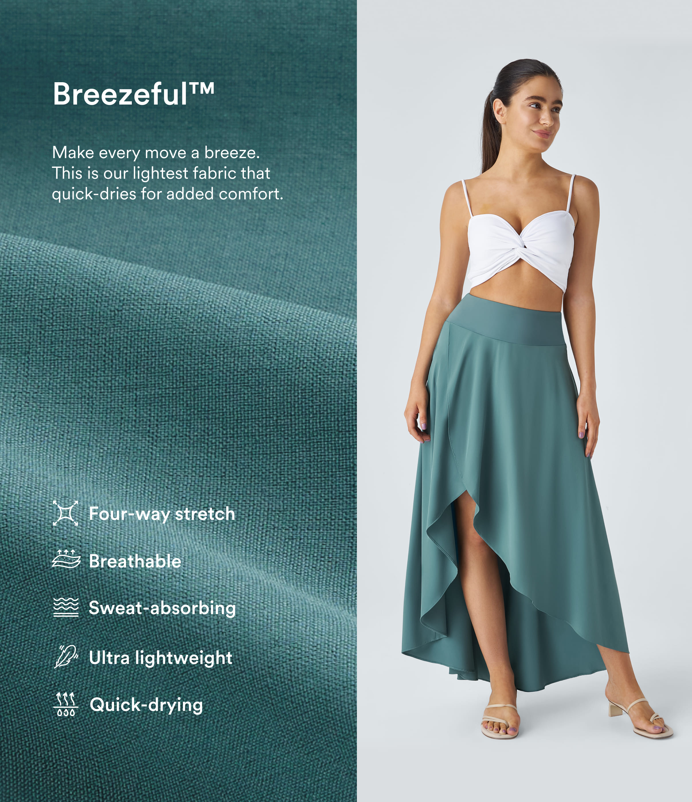 Breezeful™ High Waisted High Low Ruffle 2-in-1 Flowy Quick Dry Casual Regular Maxi Skirt