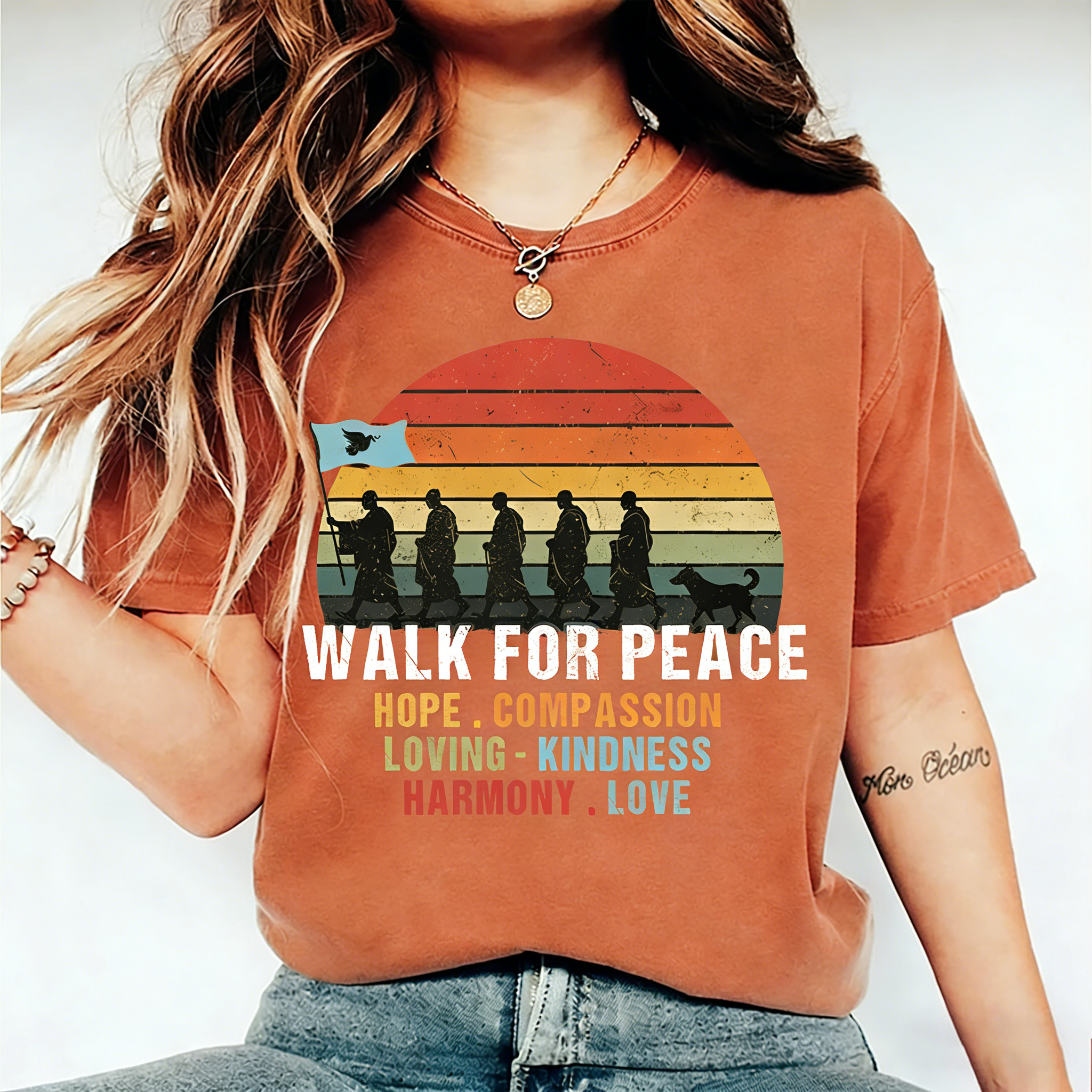 Buddhist Monks Walk For Peace Art Washed T-shirt