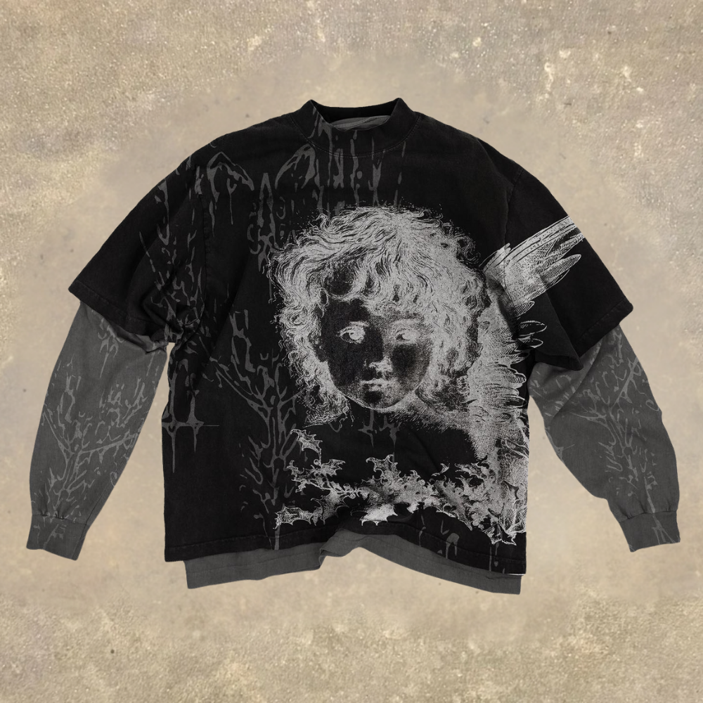 Dark Angel Graphic Layered Long Sleeve T-shirt