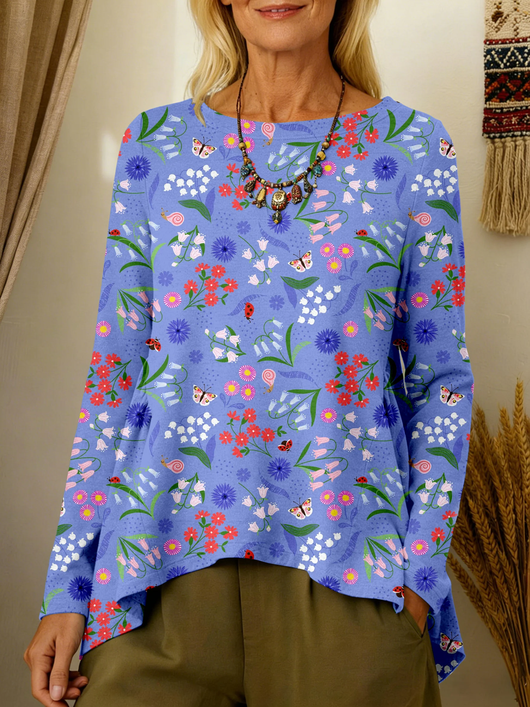 Women's Vintage Floral Art Print Casual Long-sleeved T-shirt-Fast Shipping