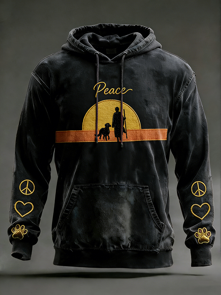 Men's Walk For Peace  Print Washed Hoodie