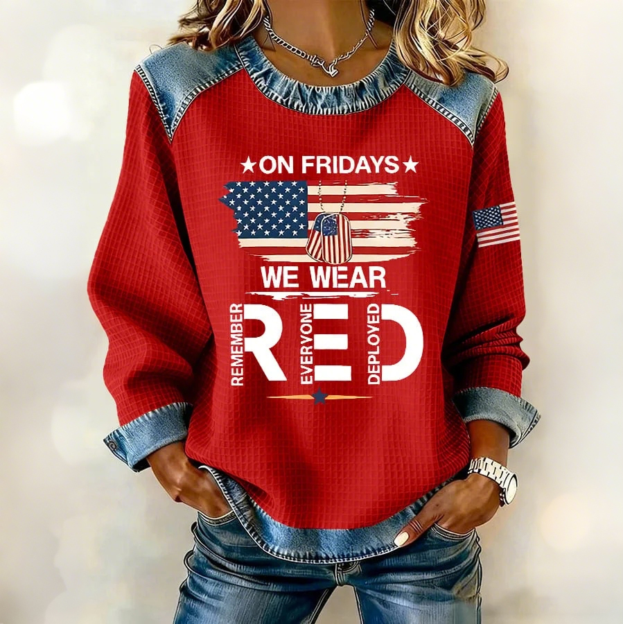 Women's Red Friday Print Casual Top