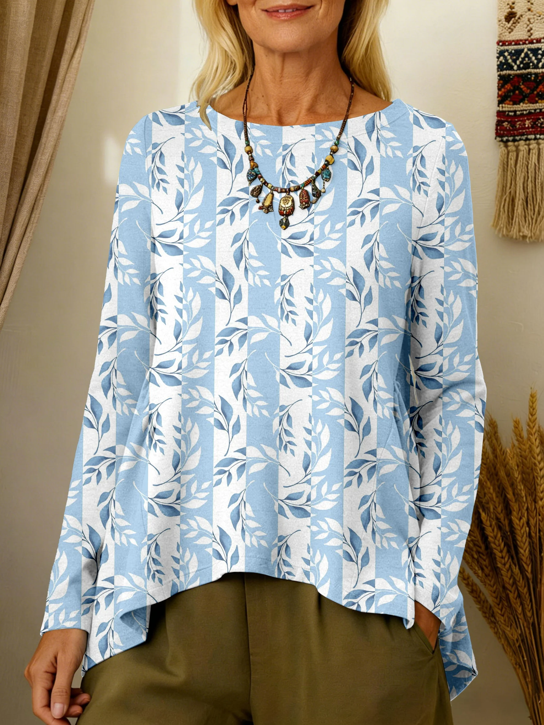 Women's Vintage Floral Art Print Casual Long-sleeved T-shirt-Fast Shipping