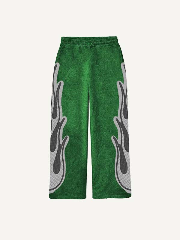 Fire Faux Decal Print Elastic Waist Pants