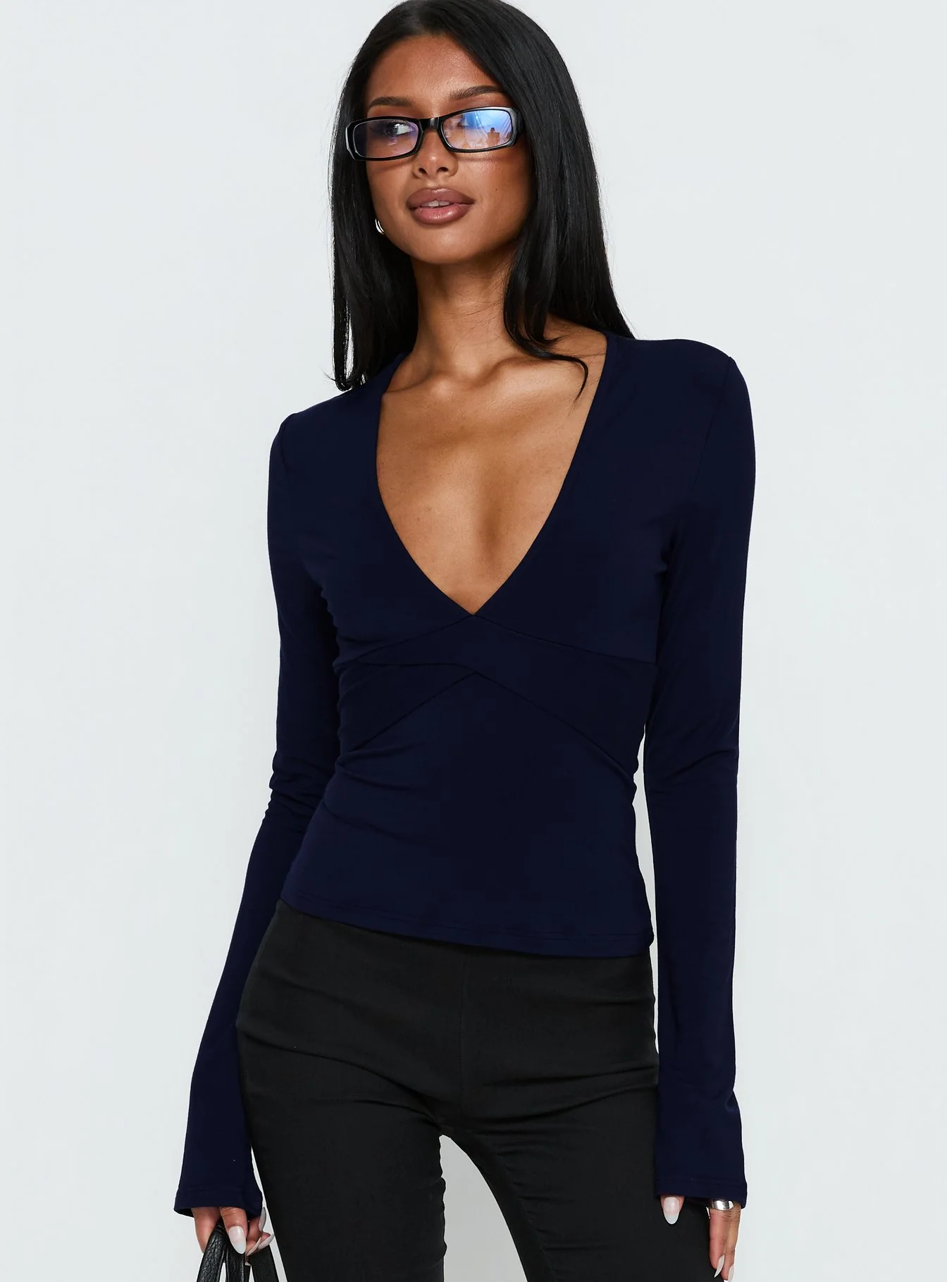 Madelon Long Sleeve Wrap Top Navy