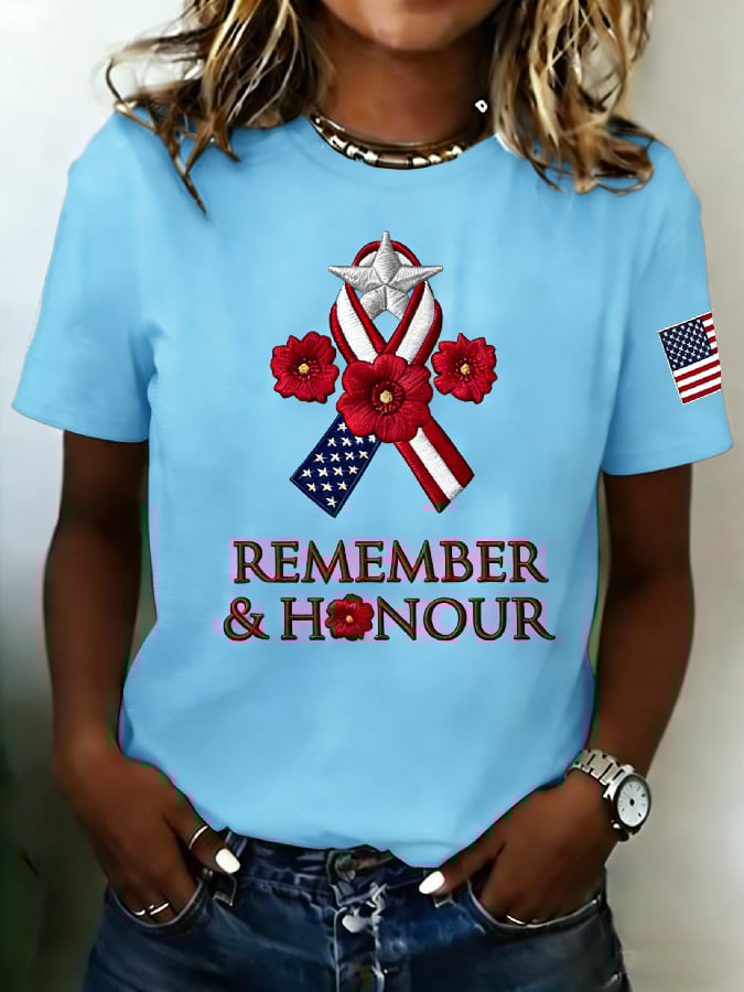 Women's Casual Memorial Day Print Crew Neck Short-Sleeve T-Shirt