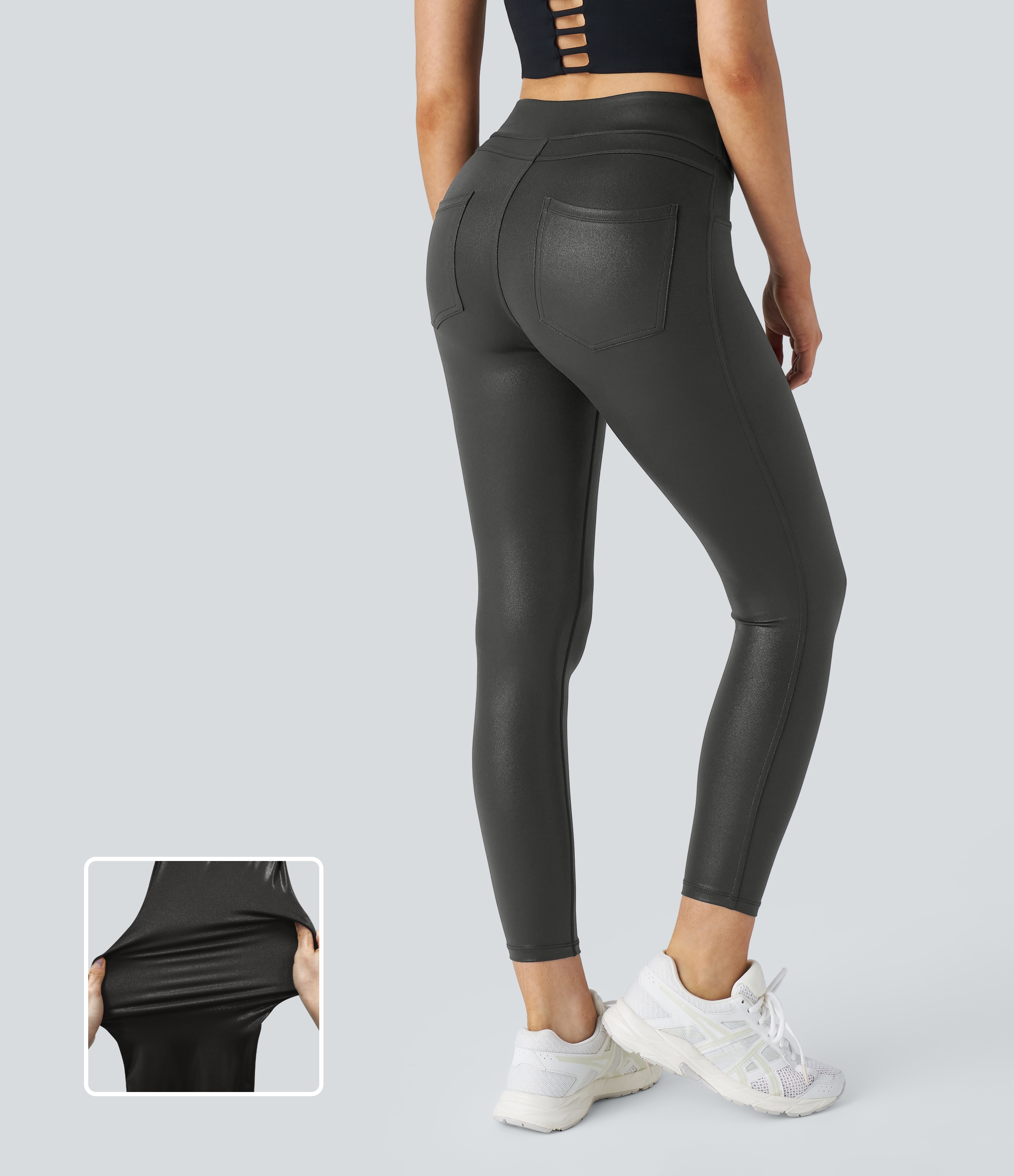 SoftlyZero™ Faux Leather High Waisted Pocket Work Leggings