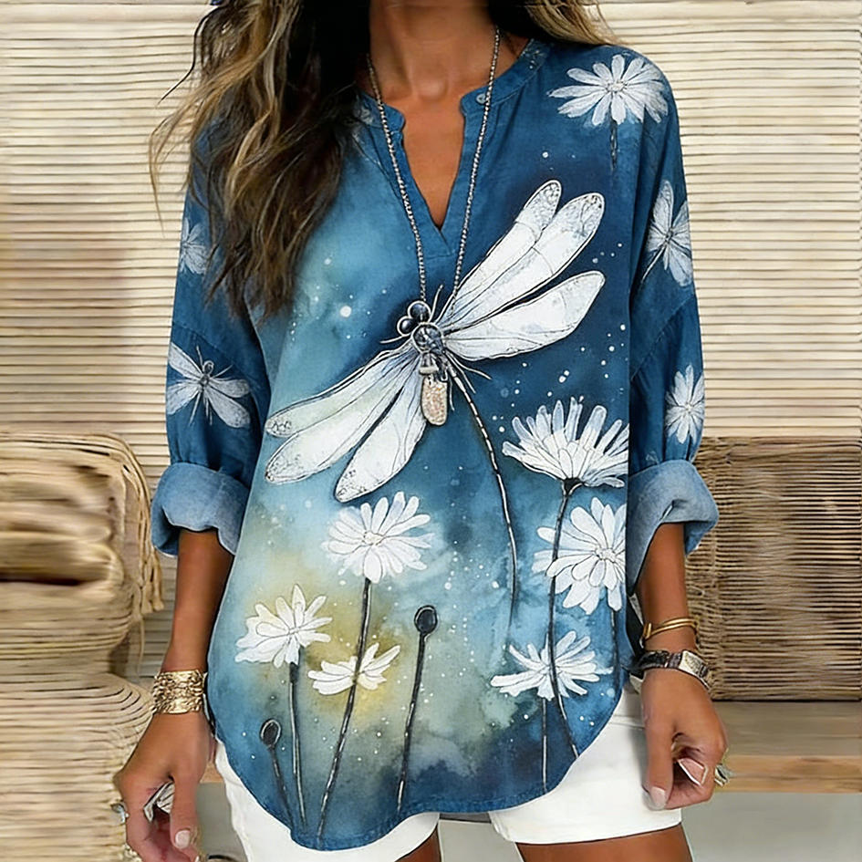 Retro Dragonfly Print Pattern Women's Top