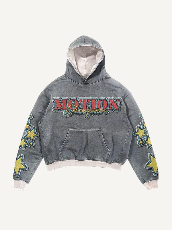 Cross&Wing&Star&Letter Faux Decal Print Slant Pockets Hoodie