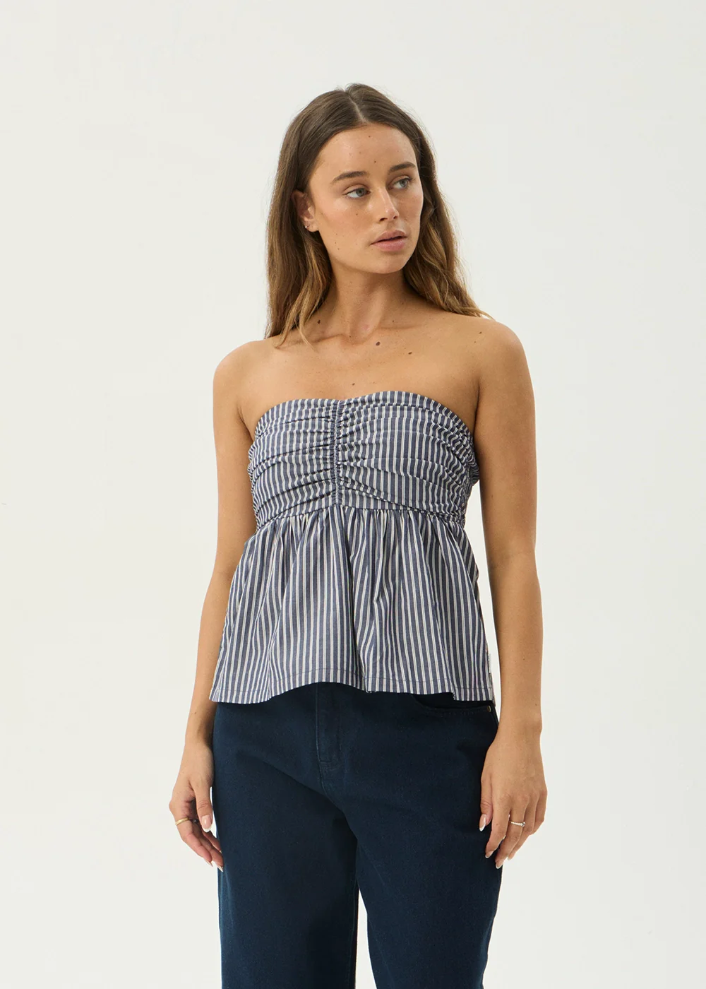AFENDS Womens Juni - Strapless Top - Navy Stripe