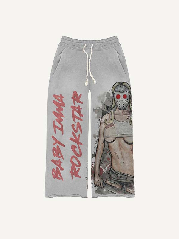 Figure&Letter&Graphic Print Elastic Waist Pants