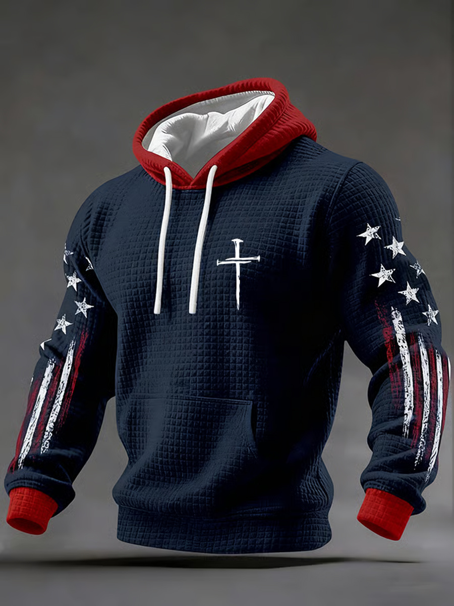 Men's Faith Cross Checkered Cotton Hoodie