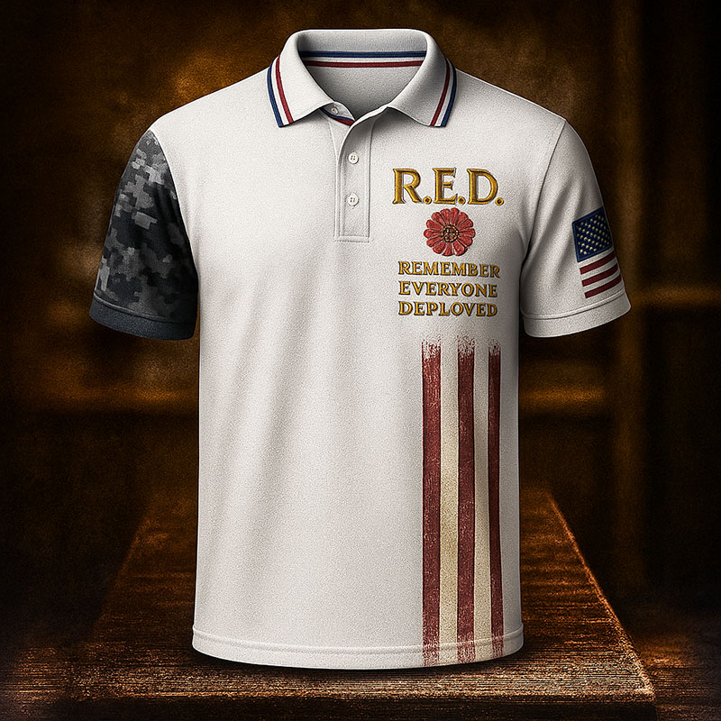 Men's Red Friday Veteran Print Casual Polo T-shirt